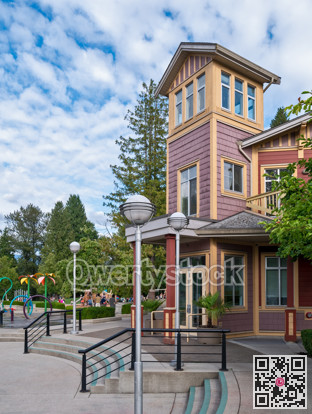 Historical building with playground and waterpark in front