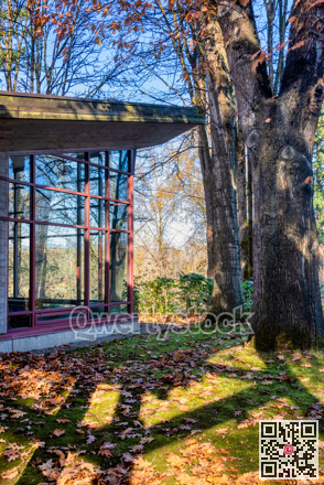 Glass covered patio on autumn season sun light