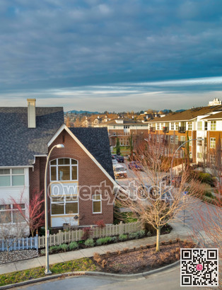 Top view on residential townhouse and condominium buildings