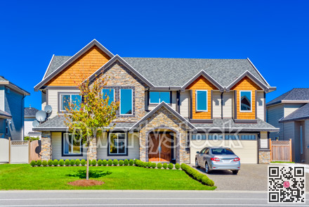 A perfect neigborhood. Luxury residential house with wide garage door