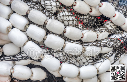 Trawler fishing net and floats stored on air