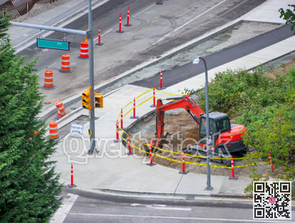 City improvements construction works on a street of Vancouver, Canada