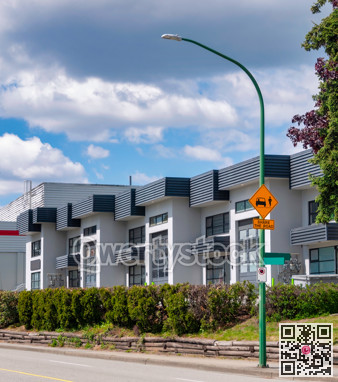Business office building on a street in Burnaby, Vancouver, Canada